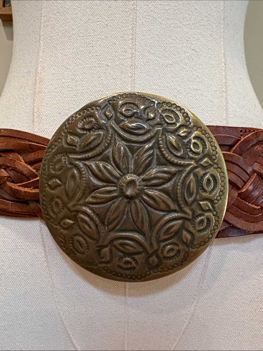 Vintage Ralph Lauren Collection 2002 Tooled Buckle Braided Leather Belt Large